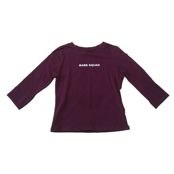 Divided H&M Burgundy Red Babe Squad Graphic 3/4 Sleeve Cropped Tee Women's Small - Picture 1 of 11